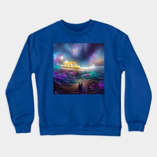 Cosmic Santa Monica Pier AI created Digital Art Crewneck Sweatshirt